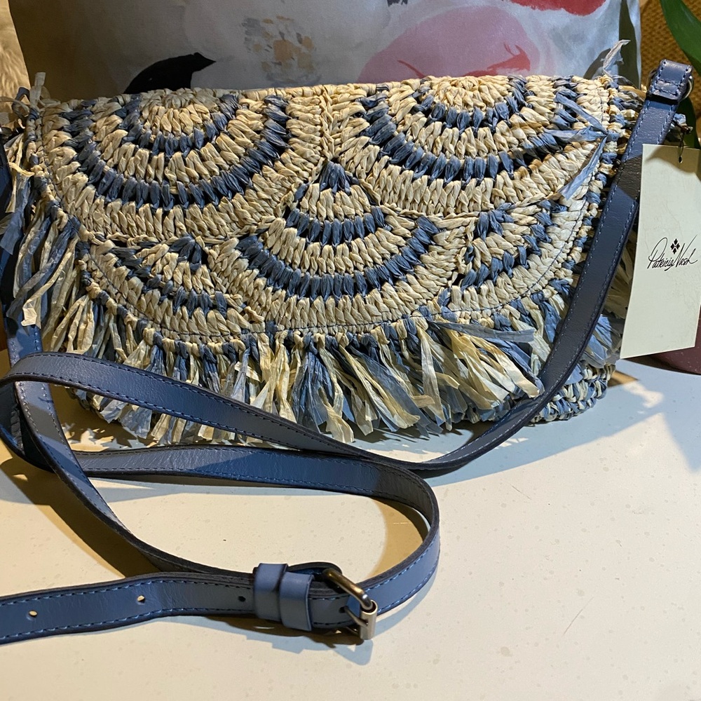 Patricia Nash Loulia Woven Raffia Clutch / Crossbody Bag | Blue & Natural | NWT